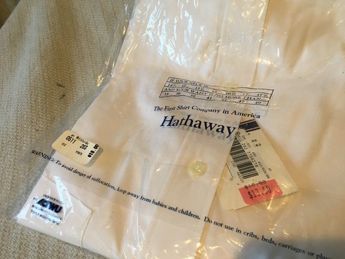 MENS SIZE 17/SS HATHAWAY PIMA PINPOINT OXFORD BUTTON UP WHITE DRESS SHIRT NWT #5 - Picture 7 of 8