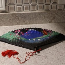 Vintage Japanese Silk Fan  Hand Painted  Mt. Fuji  Excellent Condition