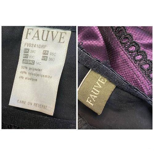 FAUVE Veronique reggiseno balconcino in pizzo con ricamo ferretto US 36C viola nero - Foto 6 di 6