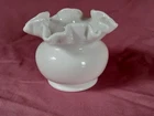 ANTIQUE SMALL WHITE MILK GLASS FLUTED TOP VASE 3 IN. TALL