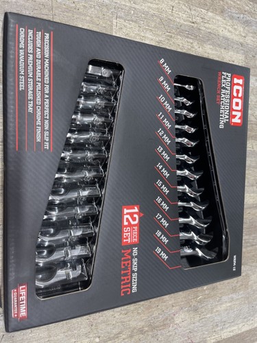 ICON WRFM-12: 12 Pc. Professional Flex-Head Metric Ratcheting Wrench 56427 (NEW)