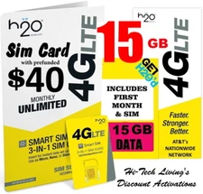 H2O H20 WIRELESS SIM ⭐ $40 MONTH INCLUDED ⭐ NOW-  20 GB 4G/5G SERVICE!