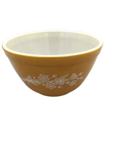 Cuenco mezclador Pyrex Nesting mariposa trigo dorado #401 50 ml vintage #27 usado en excelente estado - Imagen 2 de 9