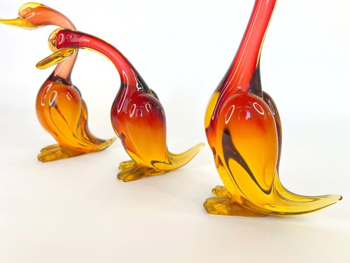 3er Set Murano Stil Vintage Kunst Glas Enten Amberina Gelb Preiselbeere Bernstein - Bild 5 von 18