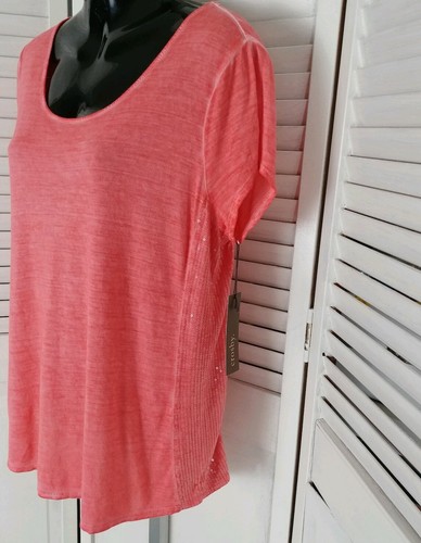 Crosby Pink Short Sleeve Seguins Round Neck Burn Out Top Womens Size (M) - Picture 3 of 7