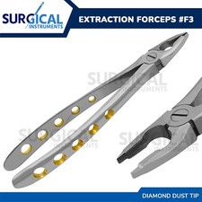 Heavy Duty Extraction Forceps #F3 Gold Hollow Python Grip Handle German Grade