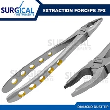 Heavy Duty Extraction Forceps #F3 Gold Hollow Python Grip Handle German Grade
