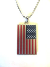 Brushed Stainless Steel USA Flag with Pledge allegiance Dog Tag Ball Chain 22 " 