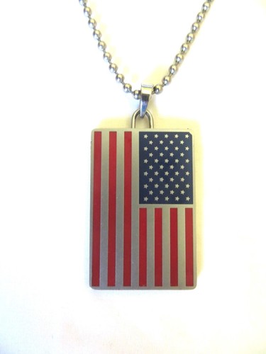 Brushed Stainless Steel USA Flag with Pledge allegiance Dog Tag Ball Chain 22 "  - Picture 1 of 5