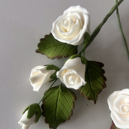 Pack Of 2 Rose and Bud Sugar Flower Ivory Spray Bouquet Cake Wedding Topper - Picture 6 of 6