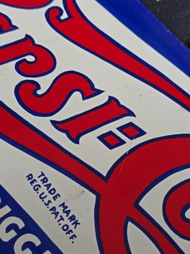 Letrero de refresco publicidad litográfica de lata de níquel de 5 centavos de Pepsi Cola de colección de bebida de Estados Unidos - Imagen 3 de 9