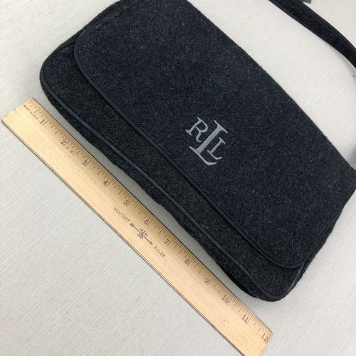Ralph Lauren Dark Gray Wool Shoulder Bag Monogrammed RLL - Picture 3 of 11