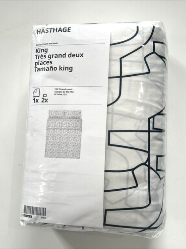 Ikea Hasthage King Duvet Cover + 2 Pillowcases Dala Horse, White Black New - 第 1/4 張圖片