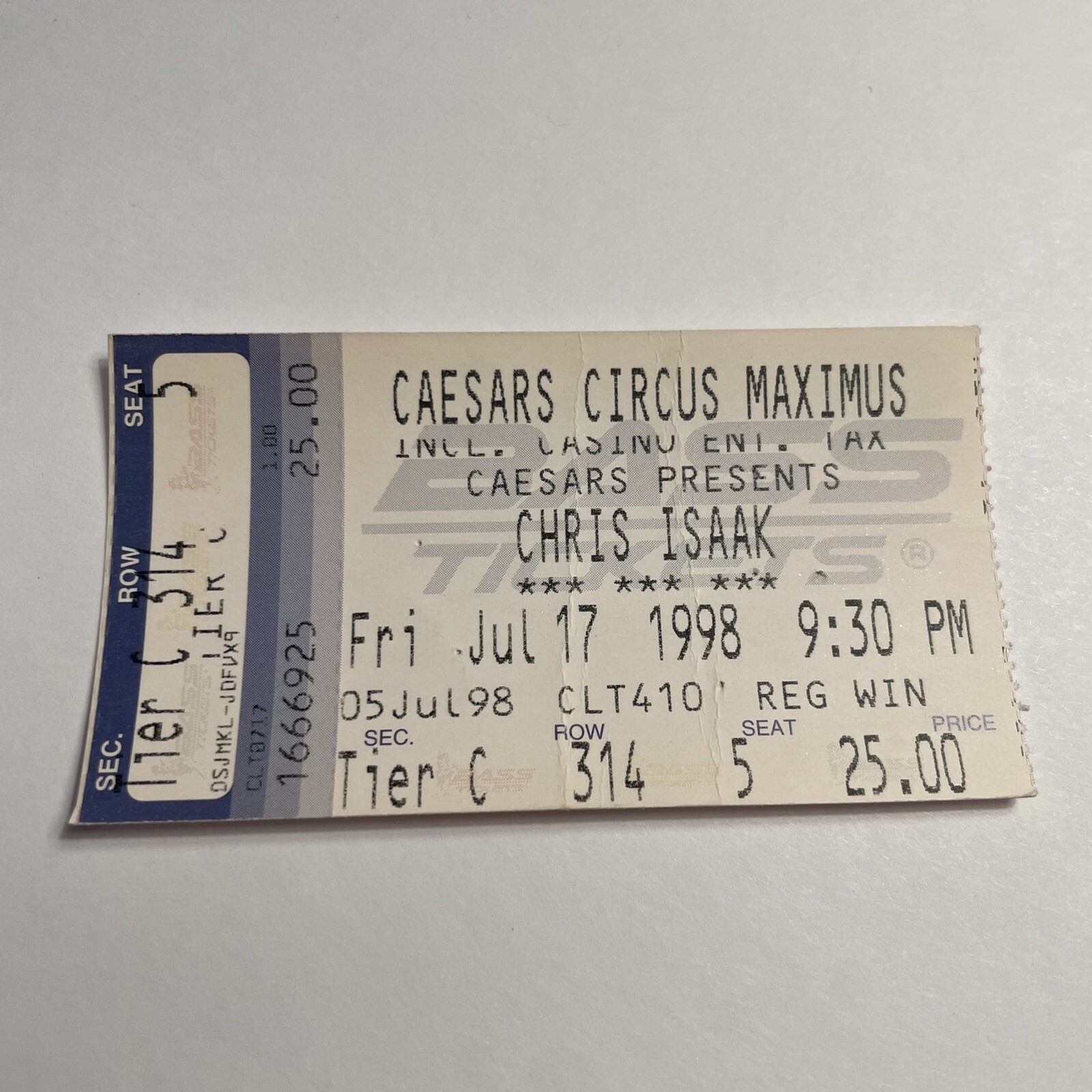 Chris Isaak Caesars Circus Maximus NJ Concert Ticket Stub Vtg Ja Chris Isaak Caesars Circus Maximus NJ Concert Ticket Stub Vtg Ja