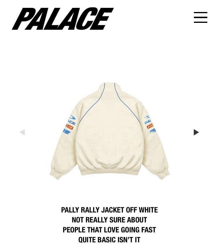 PALACE SKATEBOARDS PALLY RALLY JACKET OFF WHITE SIZE LARGE PALACE SKATEBOARDS PALLY RALLY JACKET OFF WHITE SIZE LARGE