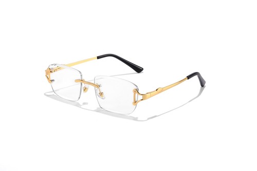 Retro Gold Frame Clear Lens Sunglasses Rectangle Rimless Glasses Unisex Trendy - Picture 3 of 4