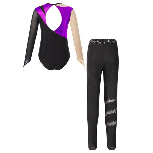 Kids Girls Outfit Rhinestones Tracksuit Figure Skating Set Long Sleeve Leggings - Picture 27 of 74