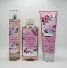 Bath & Body Works Strawberry Snowflakes Body Mist Shower Gel & Cream Set of 3