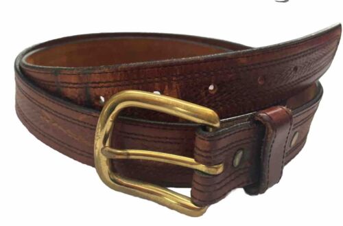 Cinturón Leegin Para Hombre Informal Cuero Torolado Hebilla de Latón Marrón De Colección Talla 39 40 - Imagen 2 de 13