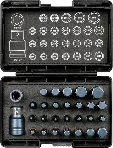 Sealey TRX-Star*/Hex/Spline Bit Set Impact 28pc 3/8" & 1/2"Sq Drive - Picture 2 of 9