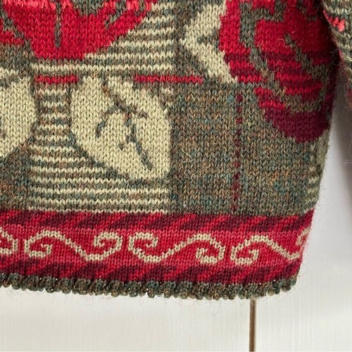 Maglione cardigan Cherry Lewis England L lana motivo floreale nordico collo colletto - Foto 8 di 8