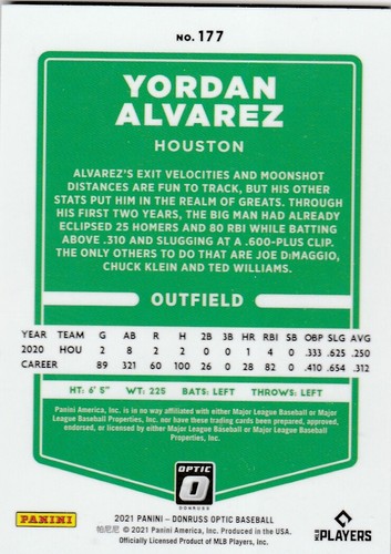 2021 Donruss Optic Yordan Alvarez #177 - Picture 2 of 2