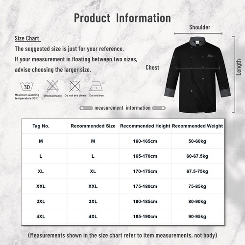 Unisex Long Sleeve Chef Coat Jacket Men Women Kitchen Workwear Cooking Uniform - Picture 5 of 18