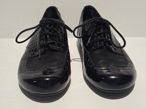 ZIERA Black Croc Patent Leather Size 38.5 Wingtip Oxford Shoes Brogue - Picture 5 of 14