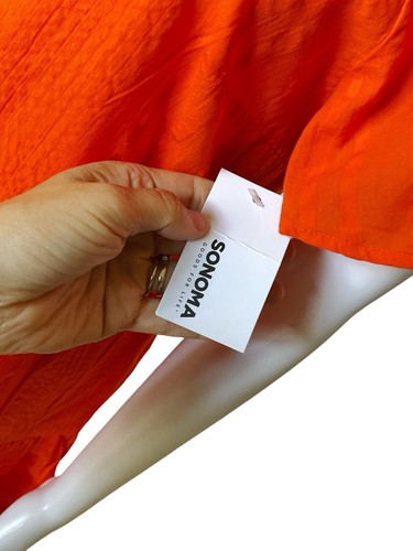 SONOMA Womens Size Small Orange Short Sleeve V Neck Tiered Pockets Mini Dress - Picture 9 of 10