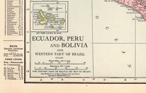 1916 Antique Peru Bolivia Ecuador Map Wall Decor South America Map 1726 - Picture 5 of 5