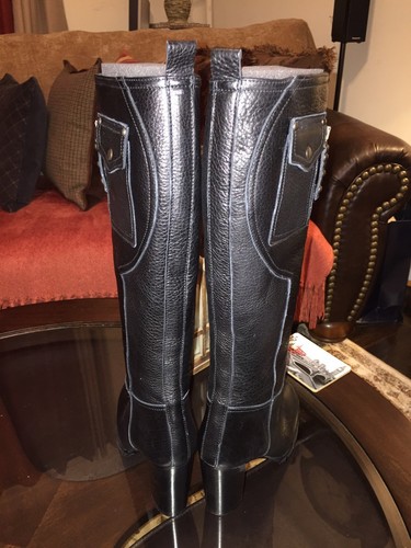 Ralph Lauren Mujer Bota de Combate de Cuero Hasta la Rodilla Negra Talla 6 Nuevo Polo Negro - Imagen 7 de 11