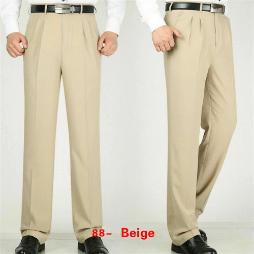 Men Formal Dress Pants Business Suit Straight Leg Trousers Pleated Front Solid - Picture 19 of 28