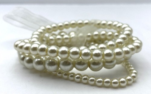 Faux Pearl Stretch Bracelets 4 Pc Cream Color, White Ribbon, Good Condition - Picture 4 of 5