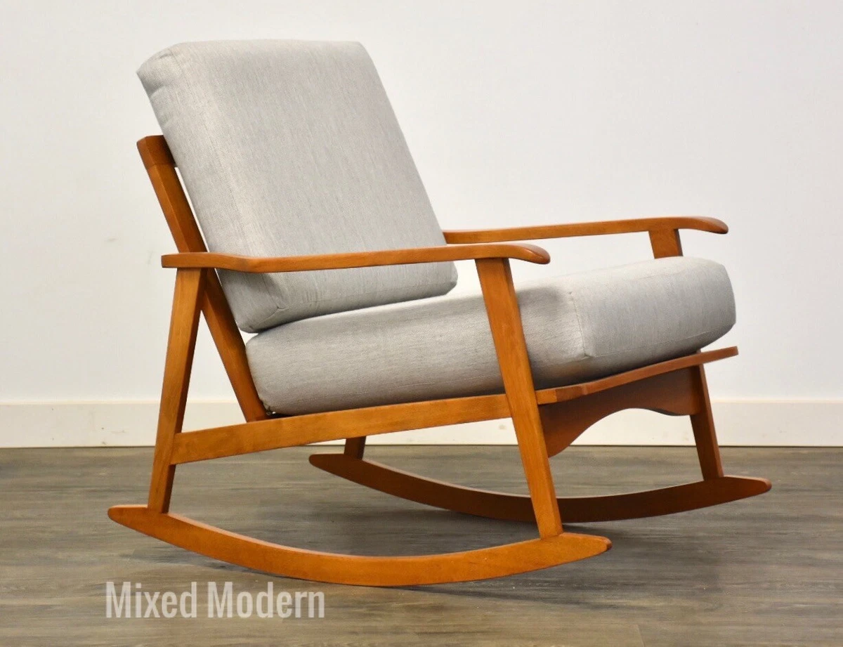 Danish MidCentury Modern Wool Upholstery Tall Back Rocking