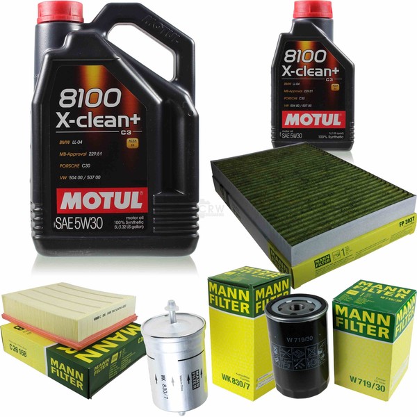 MANN-FILTER Inspektionspaket 6L Motul 5W-30 8100 X-Clean+ FüR Audi A6 1.8 T-image