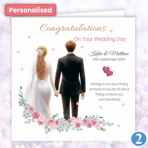Personalised Wedding Card Congratulations On Your Wedding Day Heart Bride Groom - Picture 10 of 13
