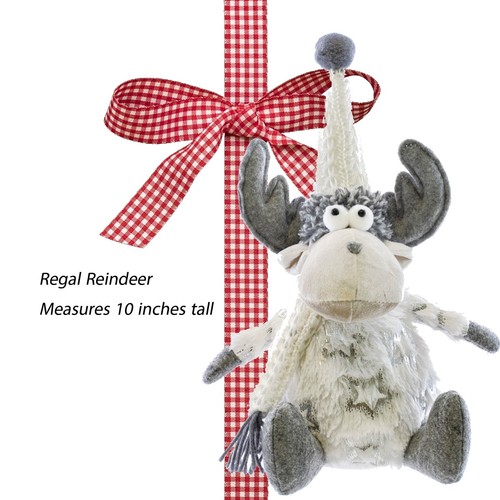 Reindeer Stuffed Plush Christmas Decoration 10 inches tall Grey White Shelf Sit - Picture 5 of 5