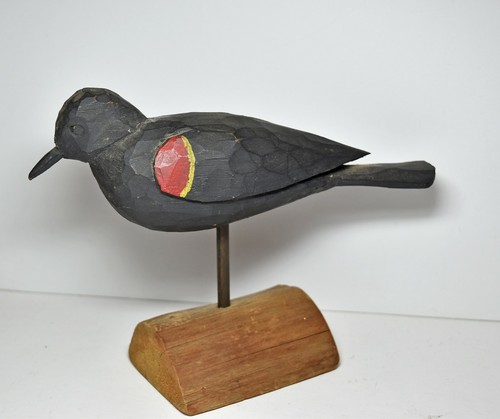 Vtg Harry H V Shourds 1982 Carved Wooden Red Winged Black Bird Decoy Signed - Picture 8 of 12