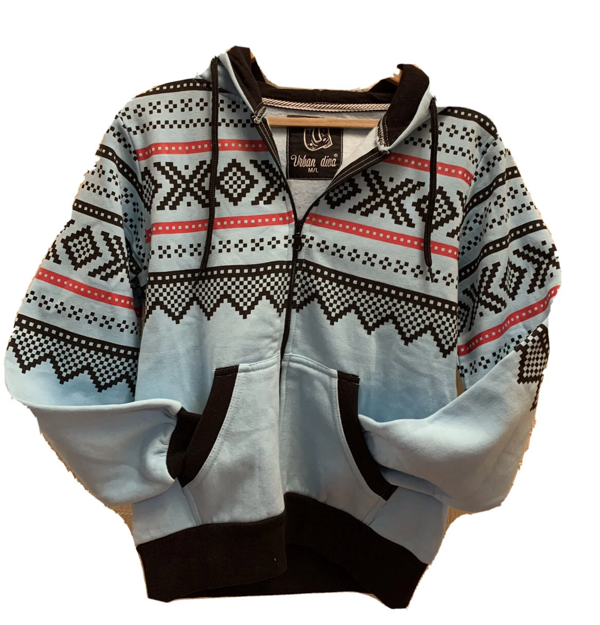 Urban Diva Sky Blue Thermal Hoodie Jumper Zipper Size M / L New