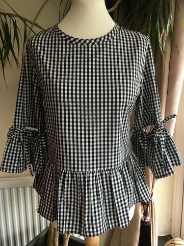 M&S LIMITED EDITION LADIES BLACK MIX CHECK BLOUSE SIZE UK 10 - Picture 3 of 9