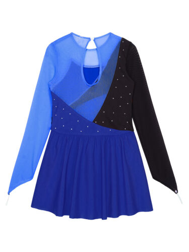 Kids Girls Figure Ice Skating Dress High Neck Gymnastics Ballet Dance Dress - Picture 98 of 157