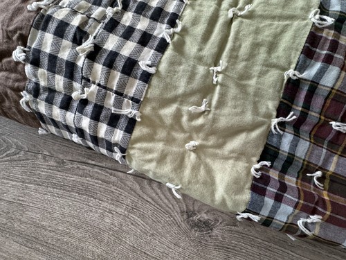 Antique Handmade Quilt Patch Black Brown Green Heirloom Quilt Cottage Core Craft - Picture 12 of 13