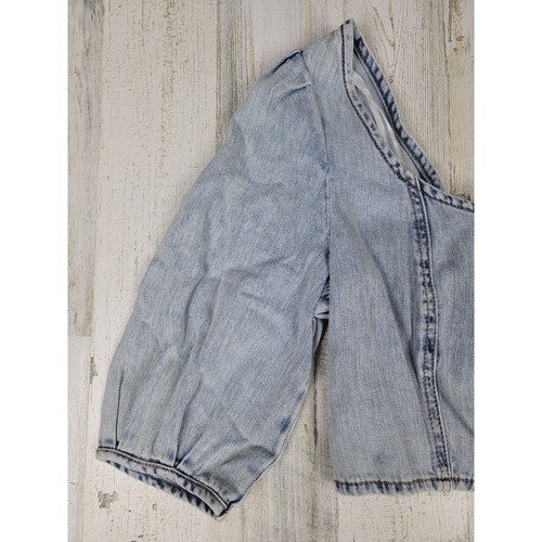 NWT Circus NY Reflections Denim Crop Top with Quarter Sleeves- Size Large - Picture 3 of 11