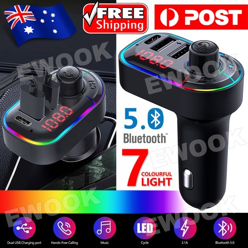 Bluetooth 5.0 Radio Car Wireless FM Transmitter Dual USB Charger MP3 Player