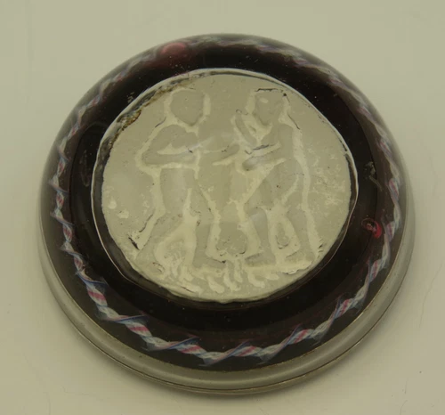 VAL ST LAMBERT ANTIQUE 1880 SULPHIDE PAPERWEIGHT BOXING WRESTLING
