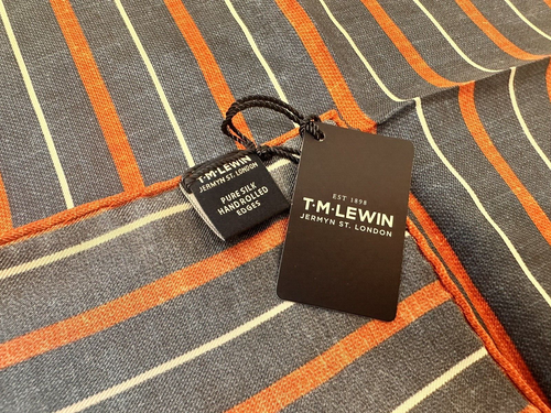 NEW! TM Lewin green/navy, navy/orange, navy/pink silk striped pocket square - Picture 10 of 12