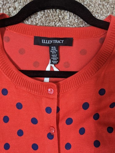 Ellen Tracy Cardigan Sweater Womens Size XL Red Blue Polka Dots Button Viscose - Picture 4 of 11