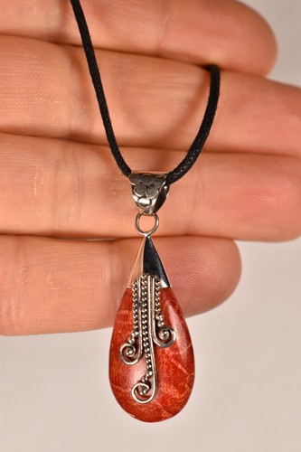 925 *RED CORAL* Pendant 3.7cm 5g +Cord Balinese Silver - 第 12/12 張圖片
