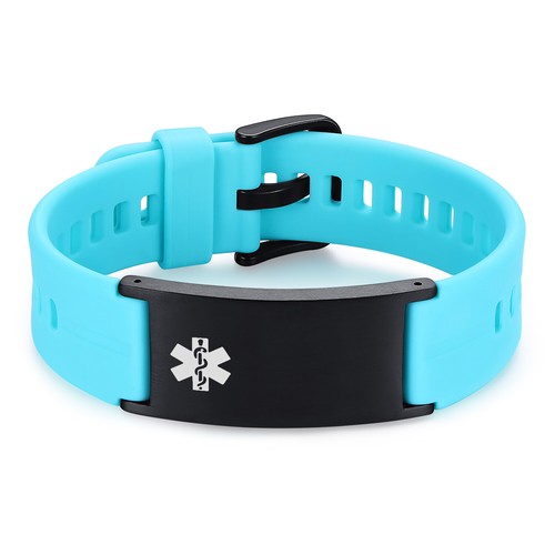CUSTOM ENGRAVE 6 Colors! Unisex Silicone Black Plate Medical Sport ID Bracelet - Picture 7 of 8