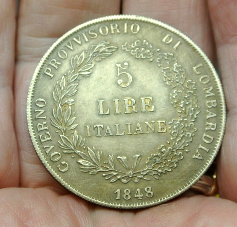1848 Italy Lombardy 5 Lire Coin (5L, 5 Lira) - Rare! | eBay